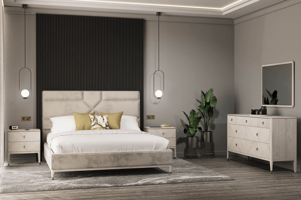 Darcy 2 Drawer Bedside Table Stone - Luxury Interiors