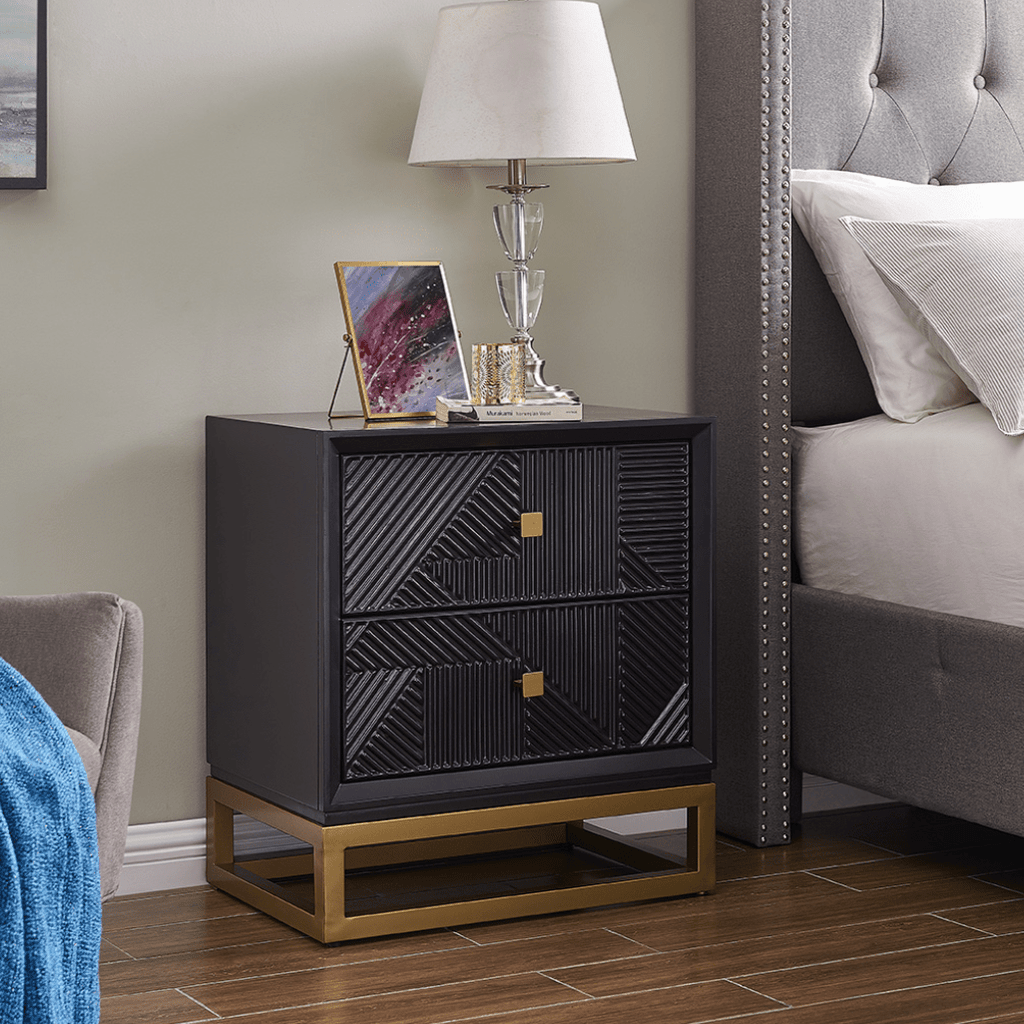 Orleans 2 Drawer Black & Gold Side Table - Luxury Interiors