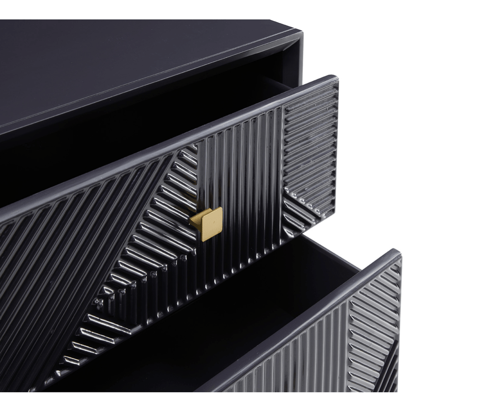 Orleans 2 Drawer Black & Gold Side Table - Luxury Interiors