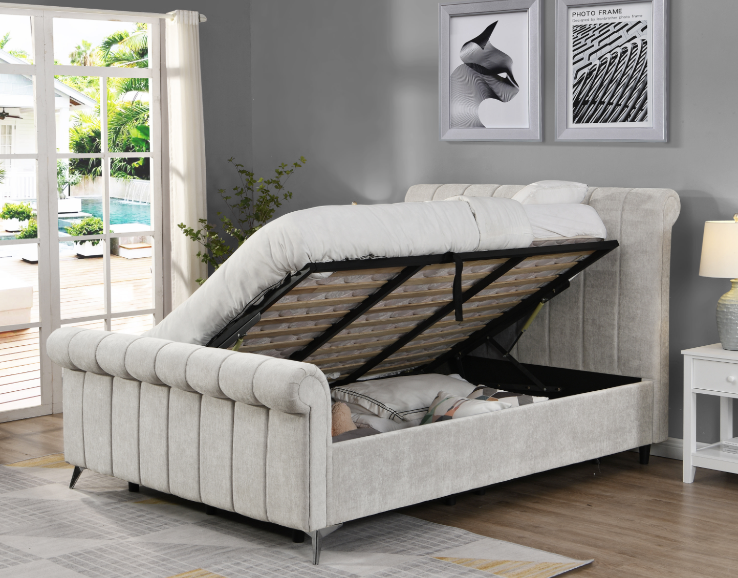 Carlow Storage Bed Grey or Beige - Luxury Interiors