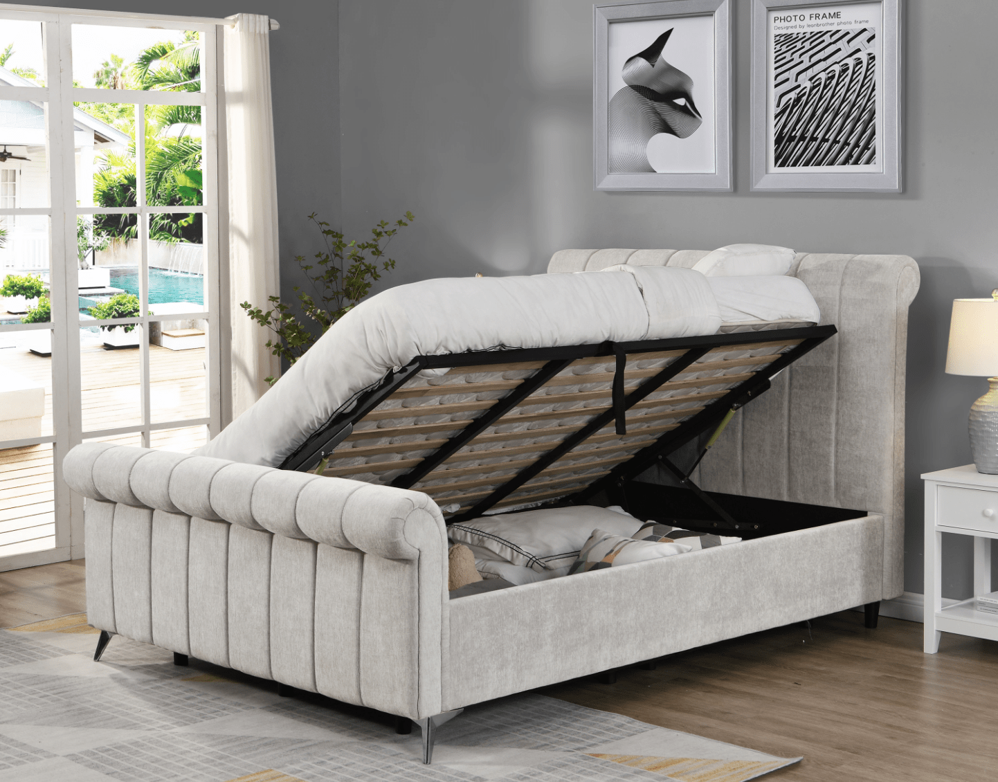 Carlotta Storage Bed Grey or Beige (FREE DELIVERY)