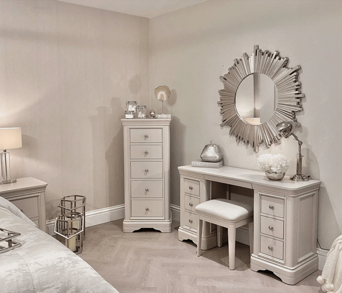 Maria Taupe Tall Slim Chest of Drawers - Luxury Interiors