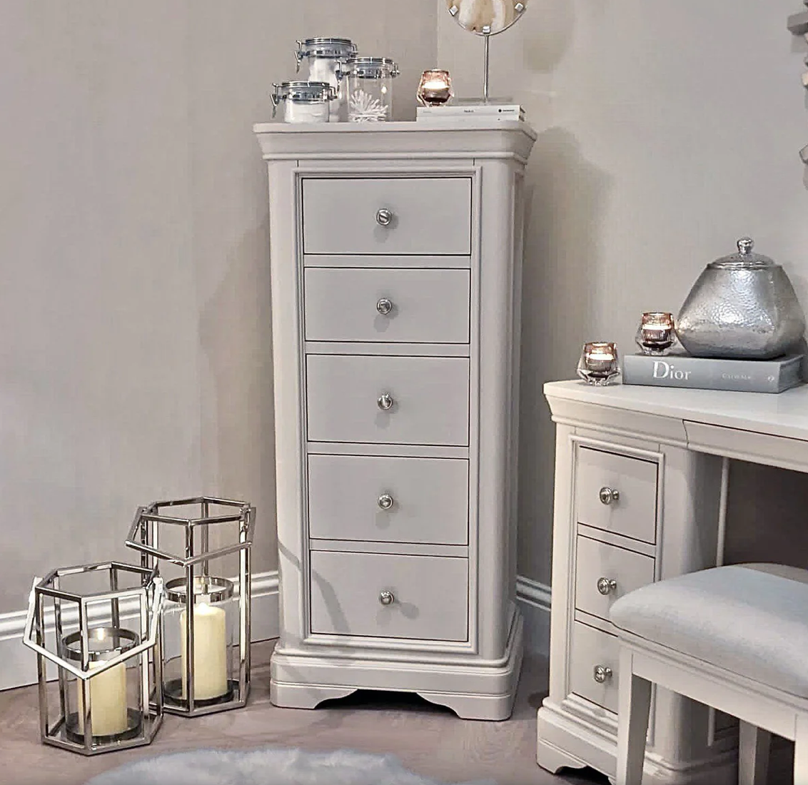 Mabel Tall Slim Chest of Drawers - Luxury Interiors