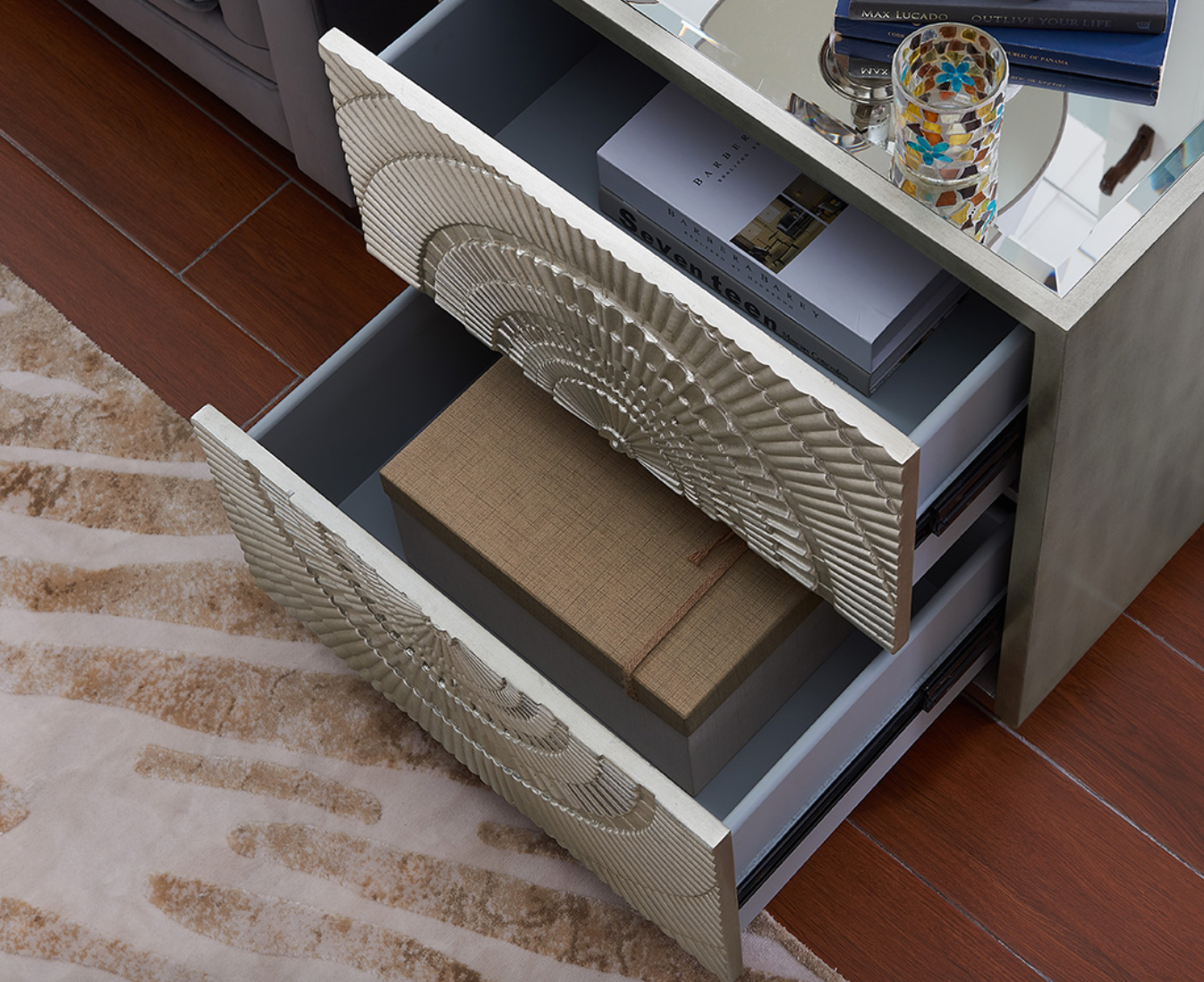 Frenso Silver 2 Drawer Luxury Side Table - Luxury Interiors