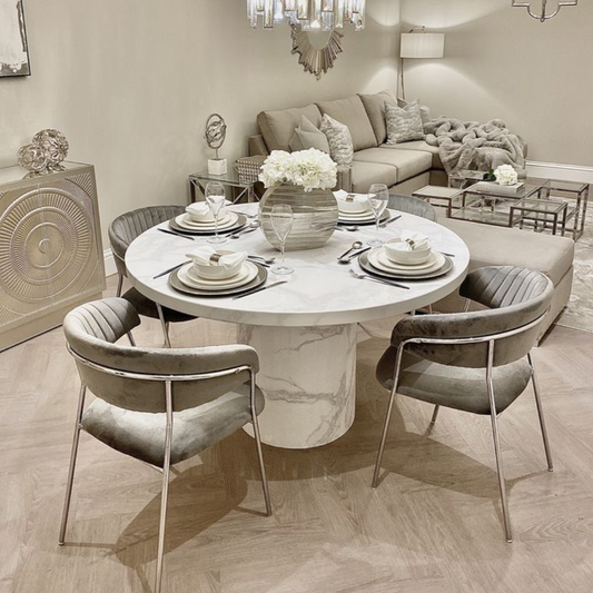 Carra White Marble Entryway Round Table 130cm - Luxury Interiors