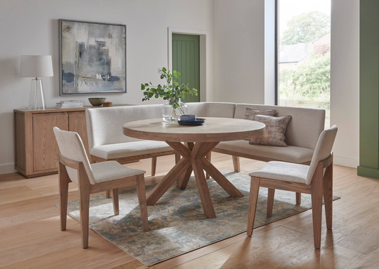 Evie Modern Natural Corner Round Dining Set - Luxury Interiors