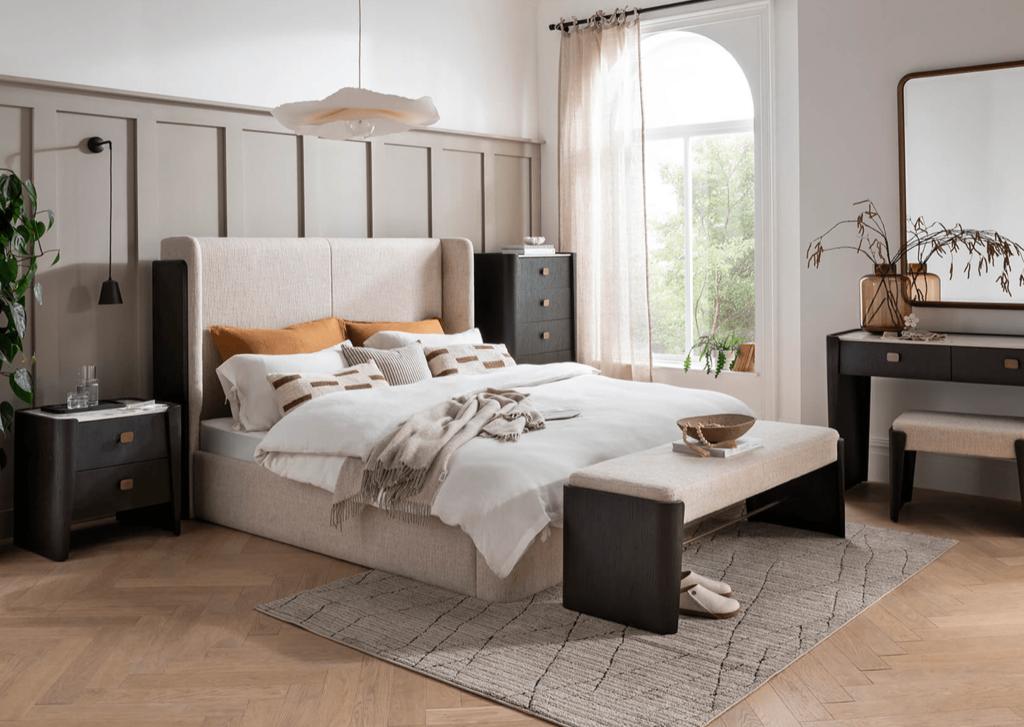 Rona Fabric Bed in Ebony - Luxury Interiors