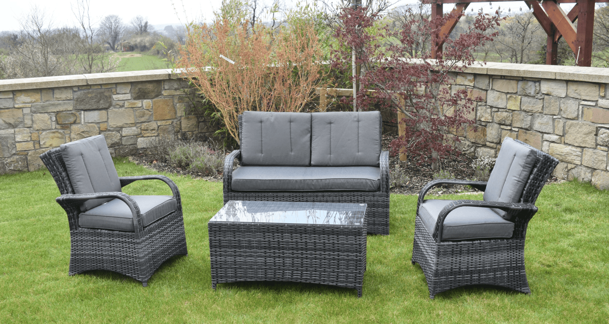 4 Piece Dark Rattan Dining Set - Luxury Interiors