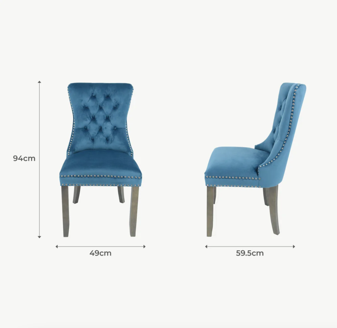 Kacy Button Back Velvet Dining Chairs Teal (Pair) - Luxury Interiors