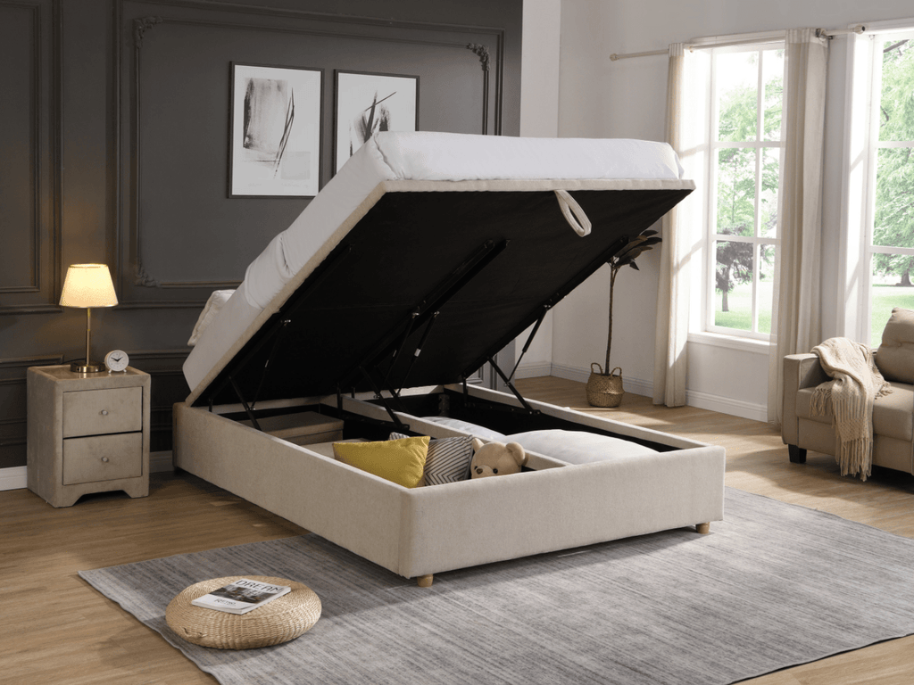Rio Lily Gas-Lift Ottoman Bed Beige (FREE DELIVERY) - Luxury Interiors