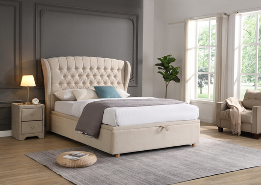 Rio Lily Gas-Lift Ottoman Bed Beige - Luxury Interiors