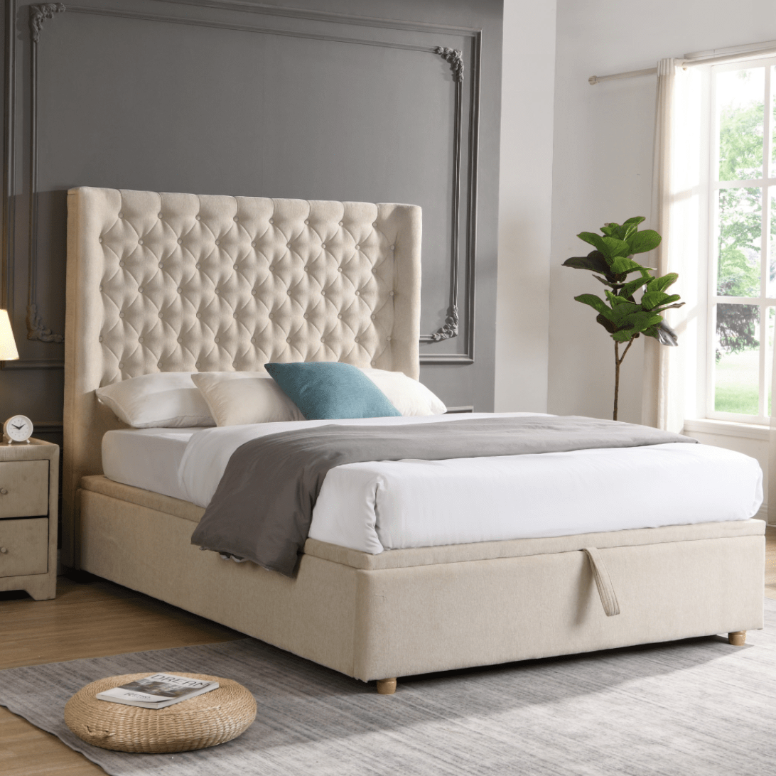Rio Emma Gas-Lift Ottoman Bed Beige - Luxury Interiors