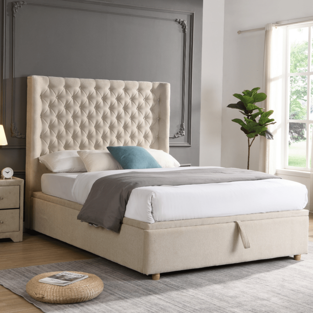 Rio Emma Gas-Lift Ottoman Bed Beige - Luxury Interiors