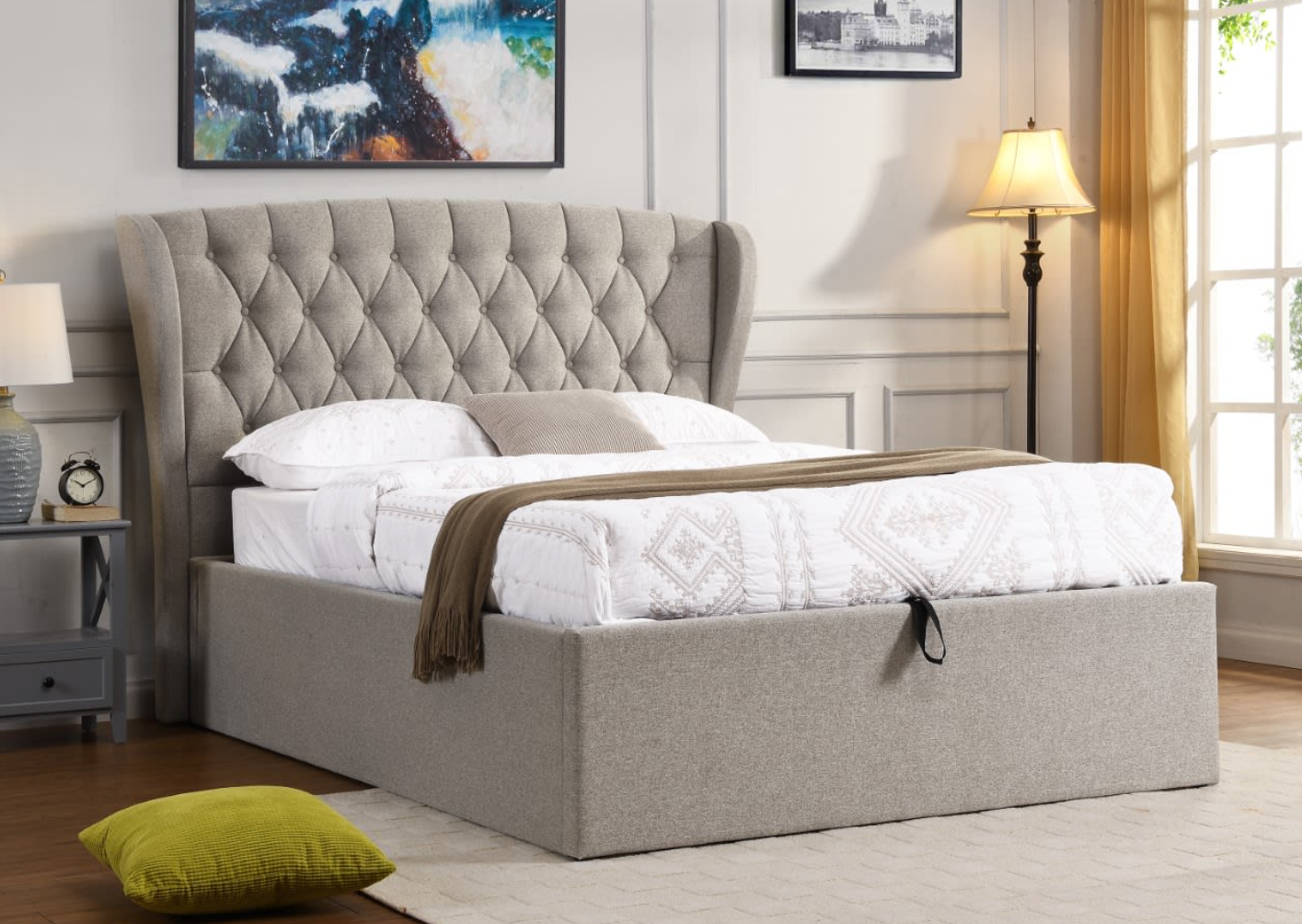 Parker Grey Linen Storage Bed - Luxury Interiors