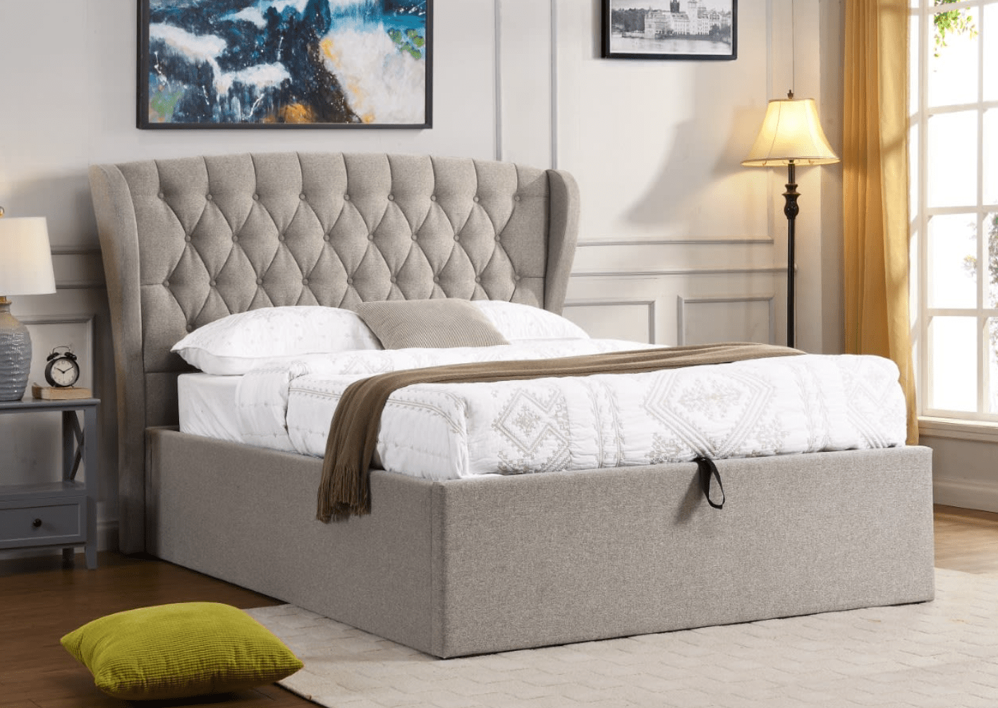 Parker Grey Linen Storage Bed  (FREE DELIVERY)