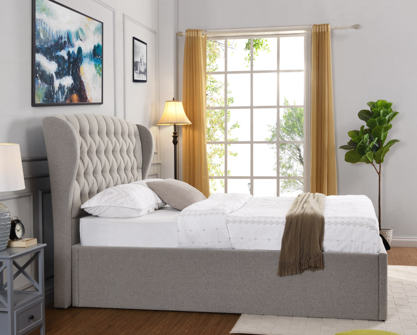 Parker Grey Linen Storage Bed - Luxury Interiors