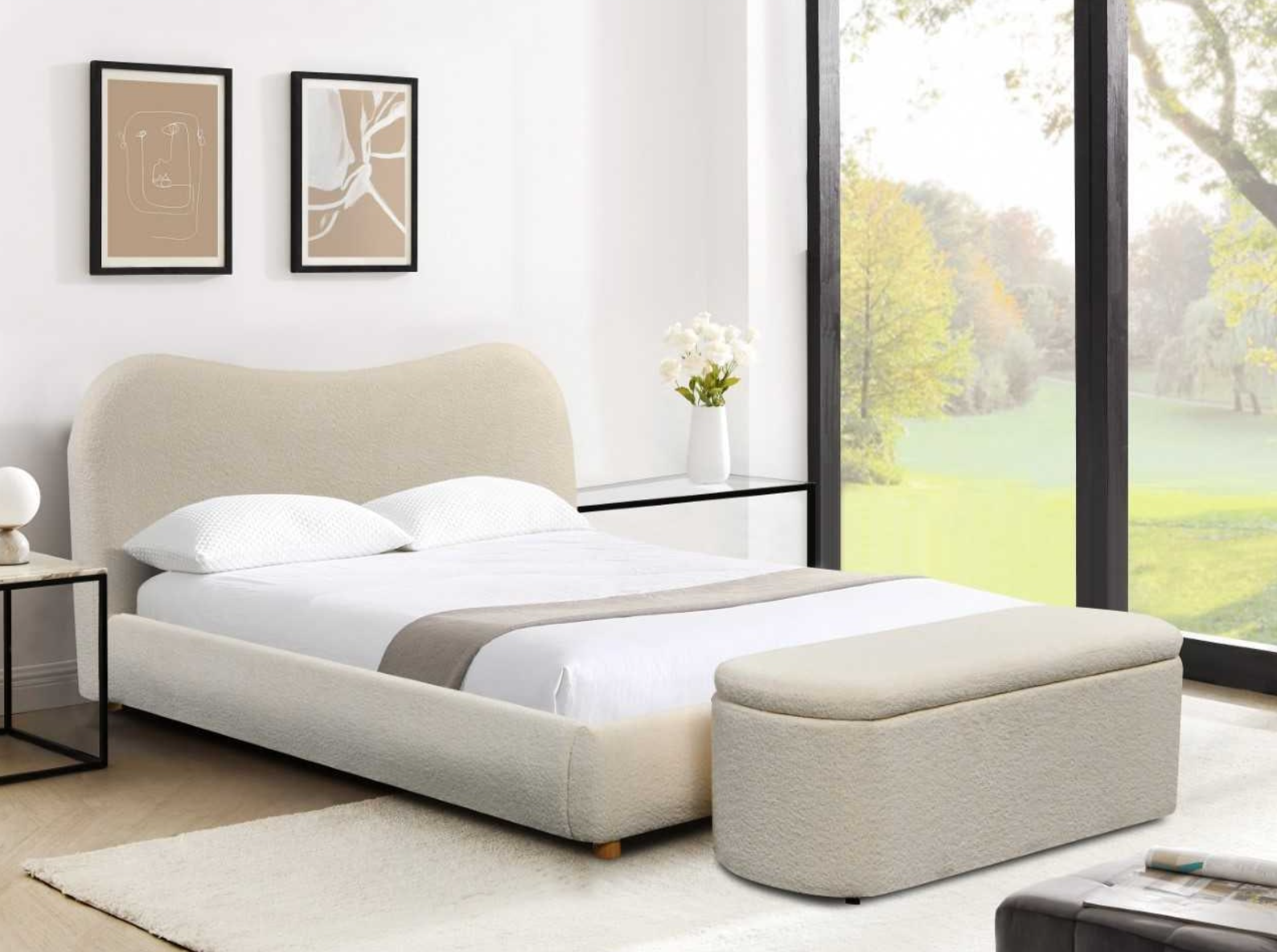 Modern Delilah Beige Cream Fabric Bedframe - Luxury Interiors