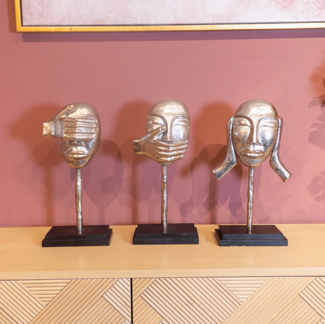 3 piece see hear speak no evil faces silver