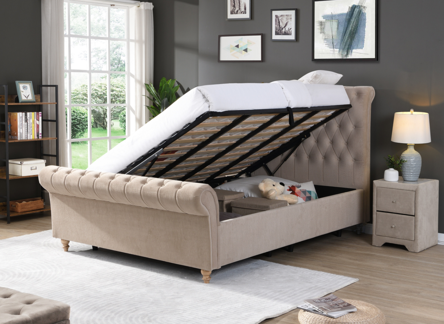 Katie Gas Lift Storage Bed Mink