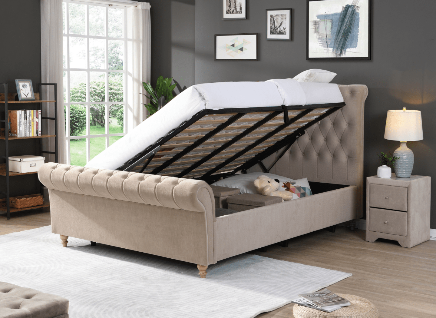 Katie Gas Lift Storage Bed Mink (FREE DELIVERY)