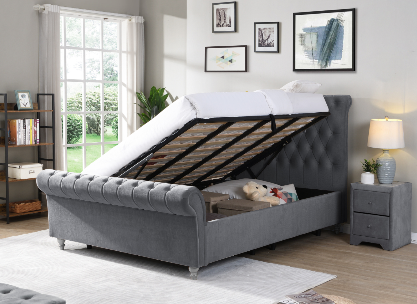 Katie Gas Lift Storage Bed Mink