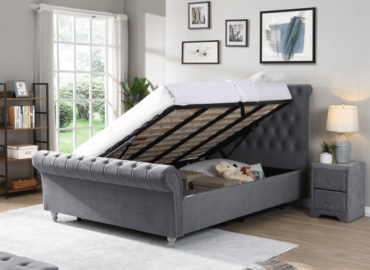 Katie Gas Lift Storage Bed Mink (FREE DELIVERY)