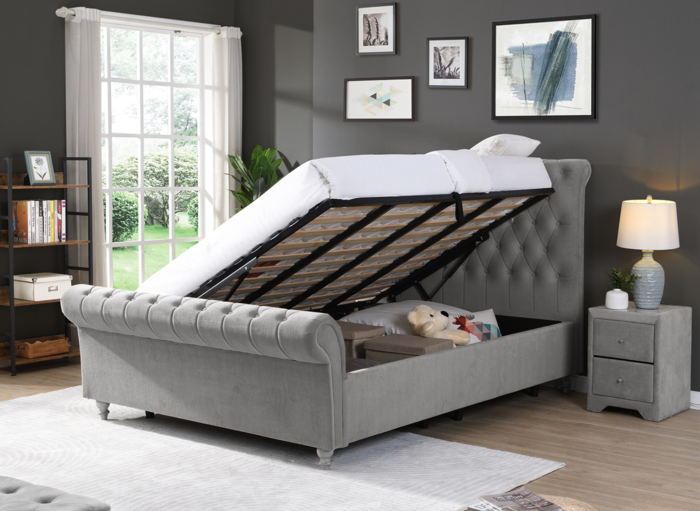 Katie Gas Lift Storage Bed Mink