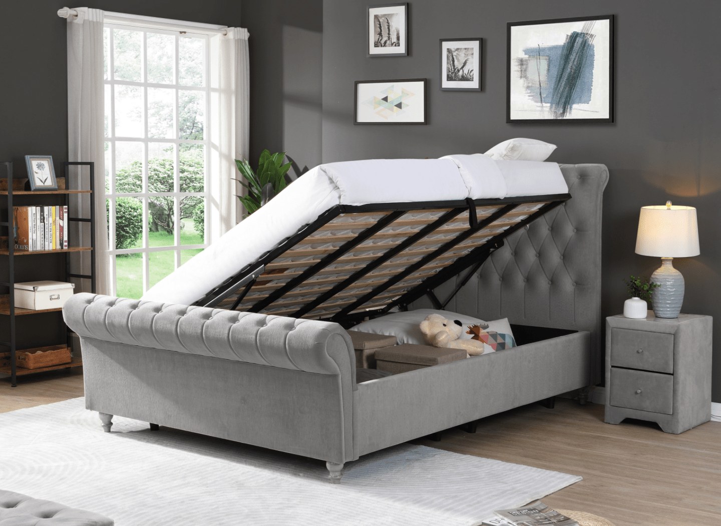 Katie Gas Lift Storage Bed Mink (FREE DELIVERY)