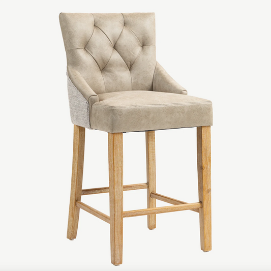 Jolie Bar Stool Mink PU with Natural Chenille (FREE delivery) - Luxury Interiors