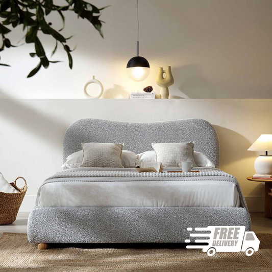 Modern Delilah Grey Teddy Fabric Bedframe - Luxury Interiors