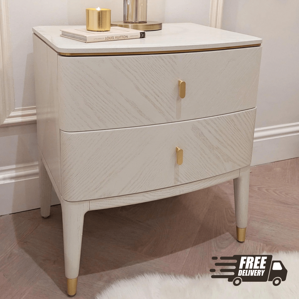 Darcy 2 Drawer Bedside Table Stone - Luxury Interiors