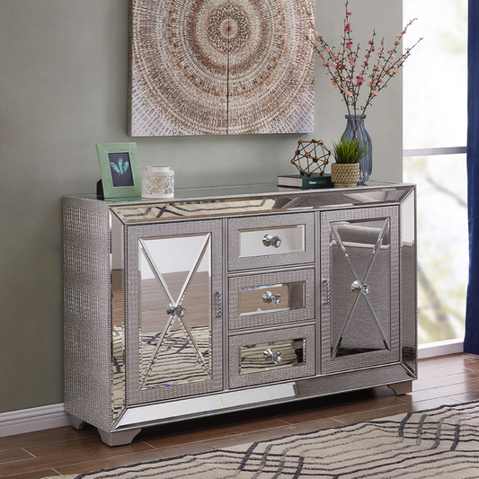 Sofia 3 Drawer Mirrored Sideboard - Luxury Interiors