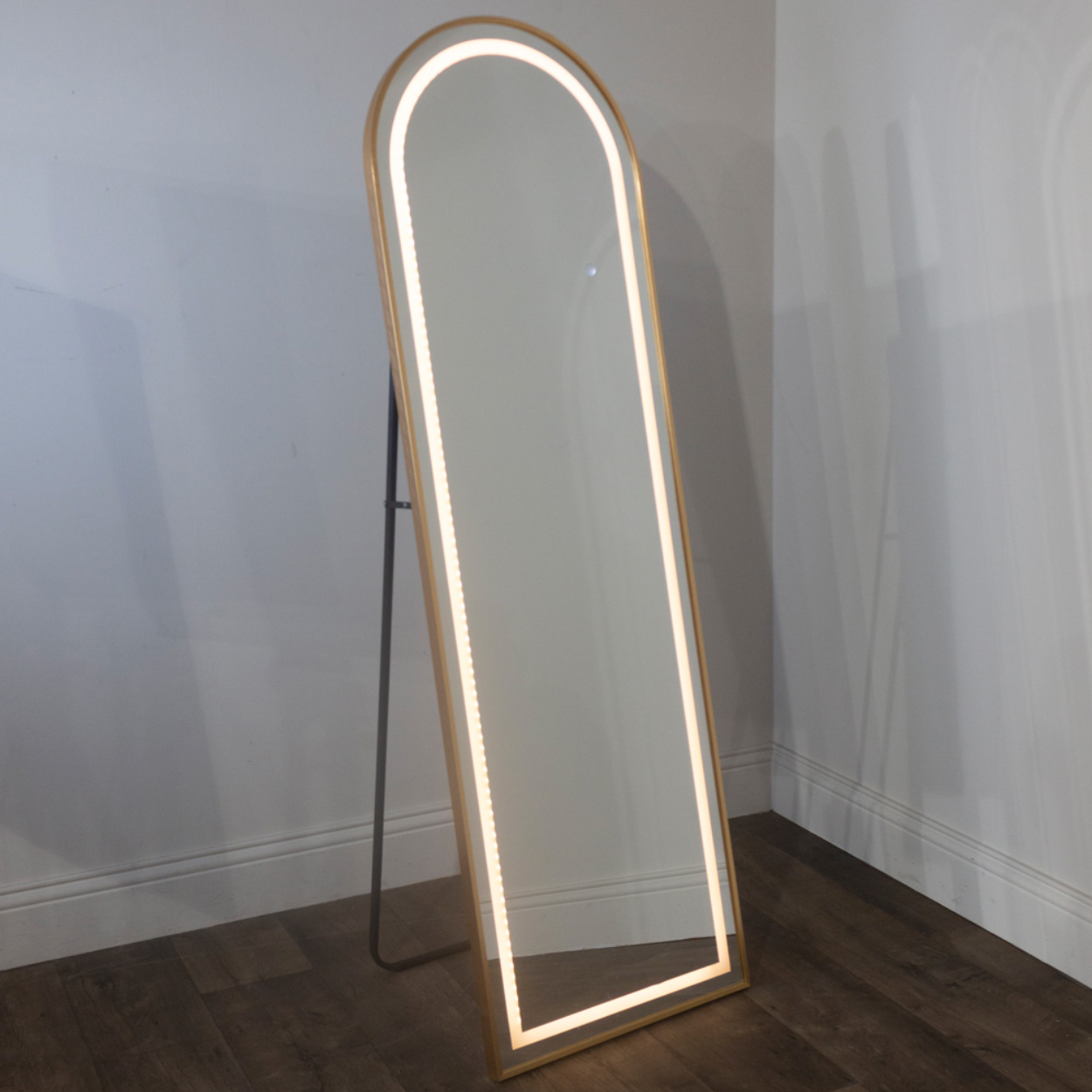 Modena Hollywood LED cheval arch mirror gold 160 x 50cm