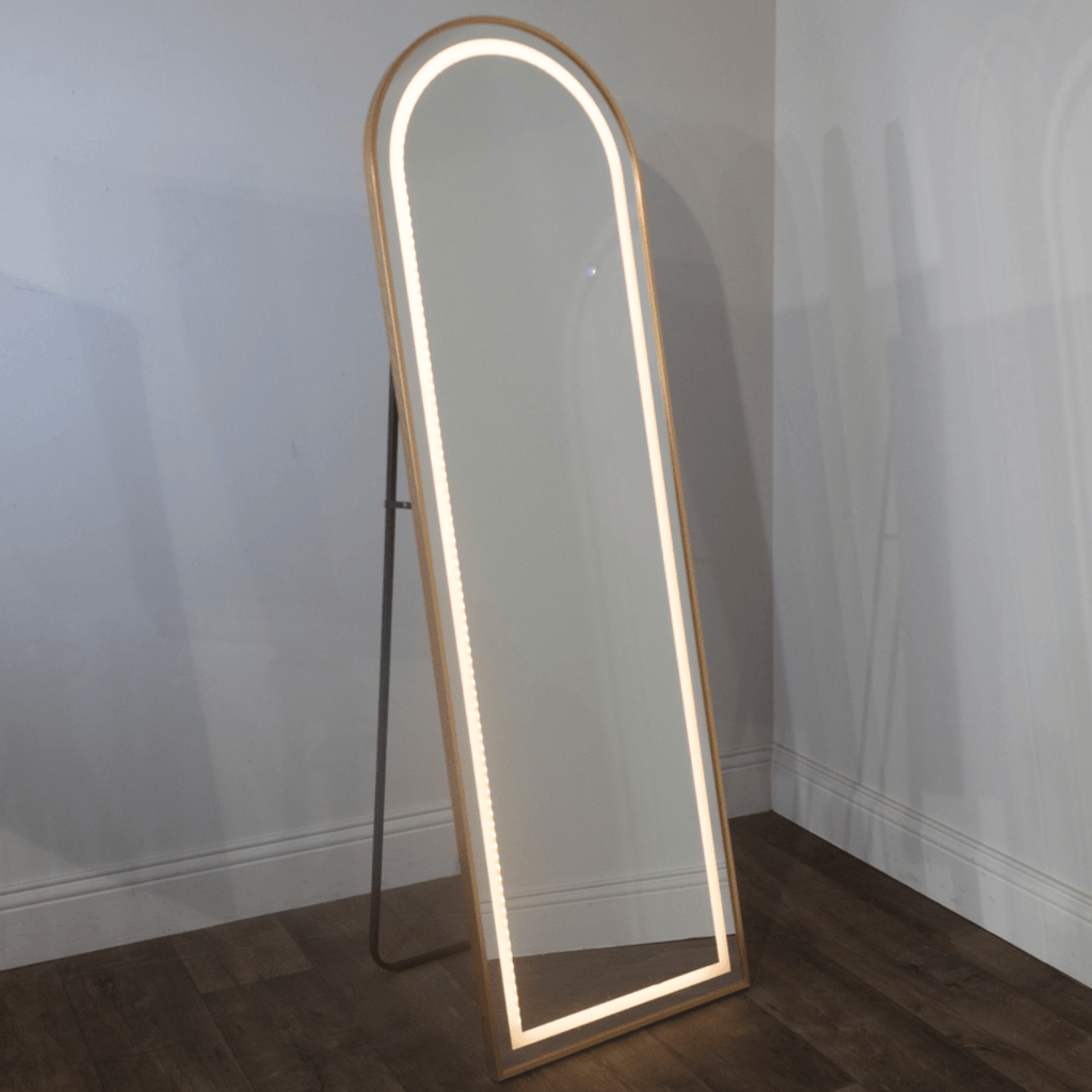 Modena Hollywood LED cheval arch mirror gold 160 x 50cm - Luxury Interiors