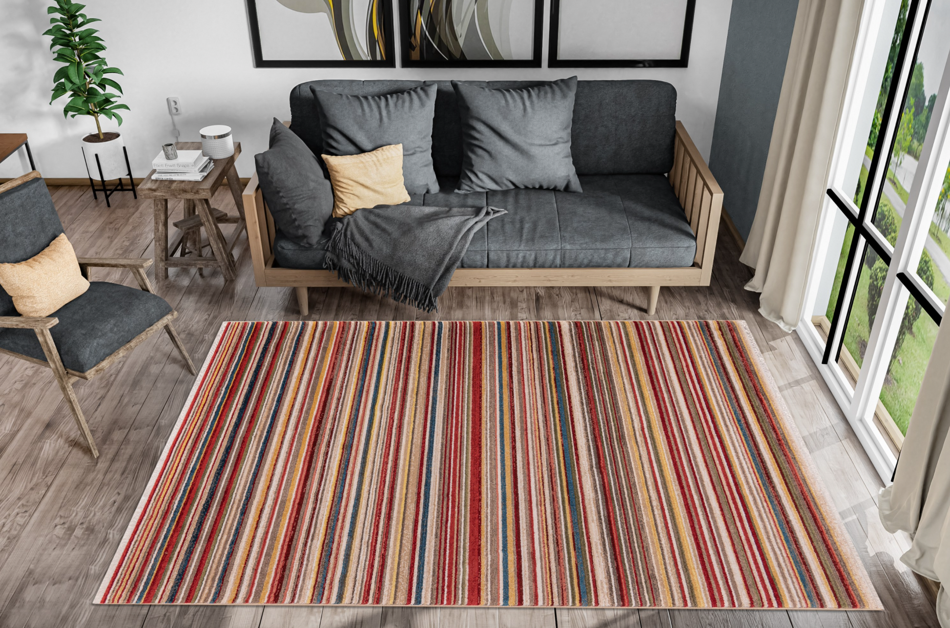 Rukas Multicolour Stripe Rug - Luxury Interiors
