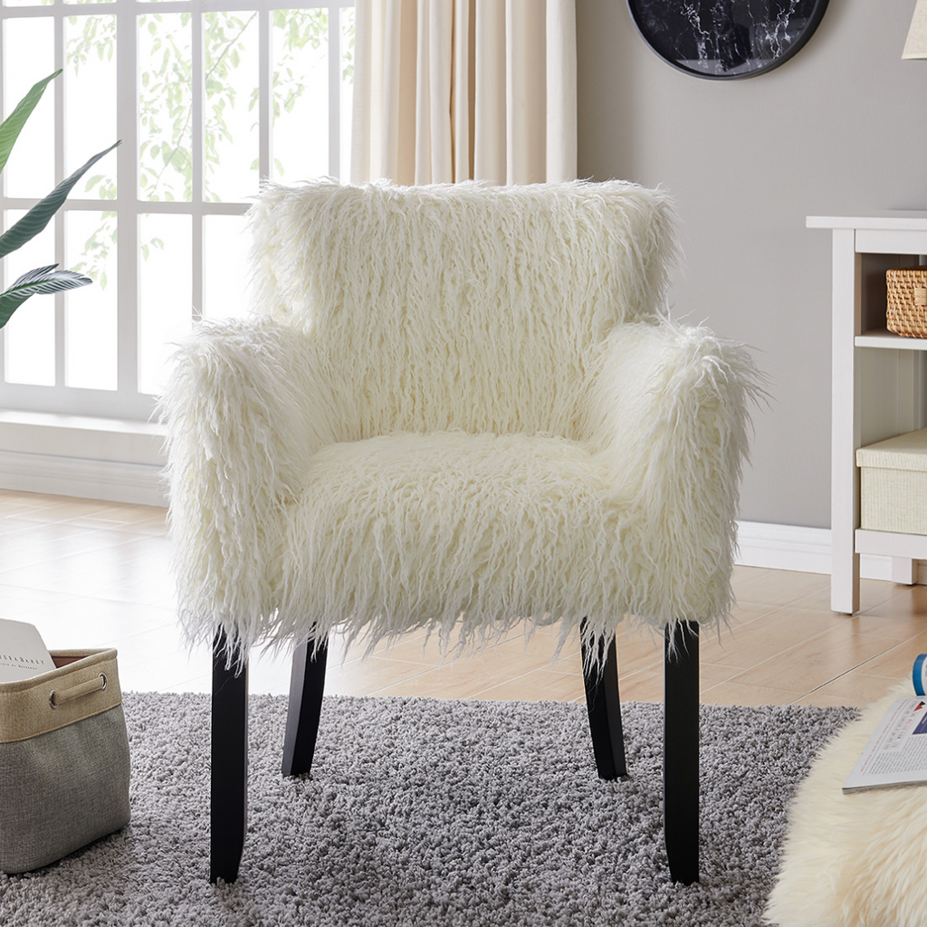 Heavy Shag Faux Sheepskin Tub Chair-White - Luxury Interiors