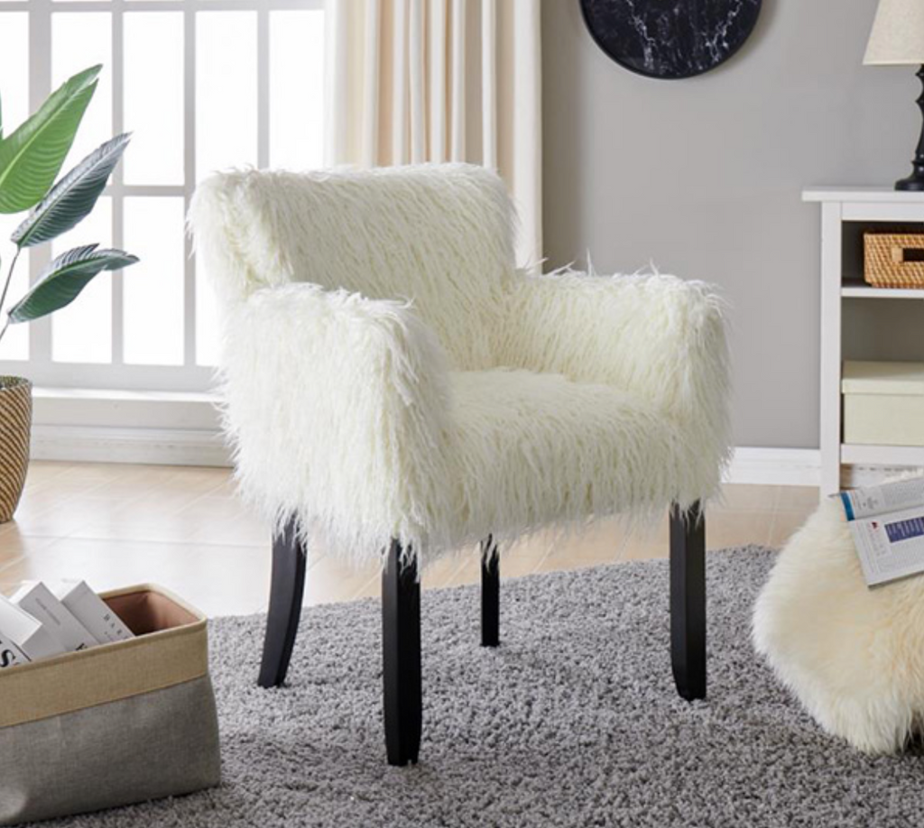 Heavy Shag Faux Sheepskin Tub Chair-White - Luxury Interiors