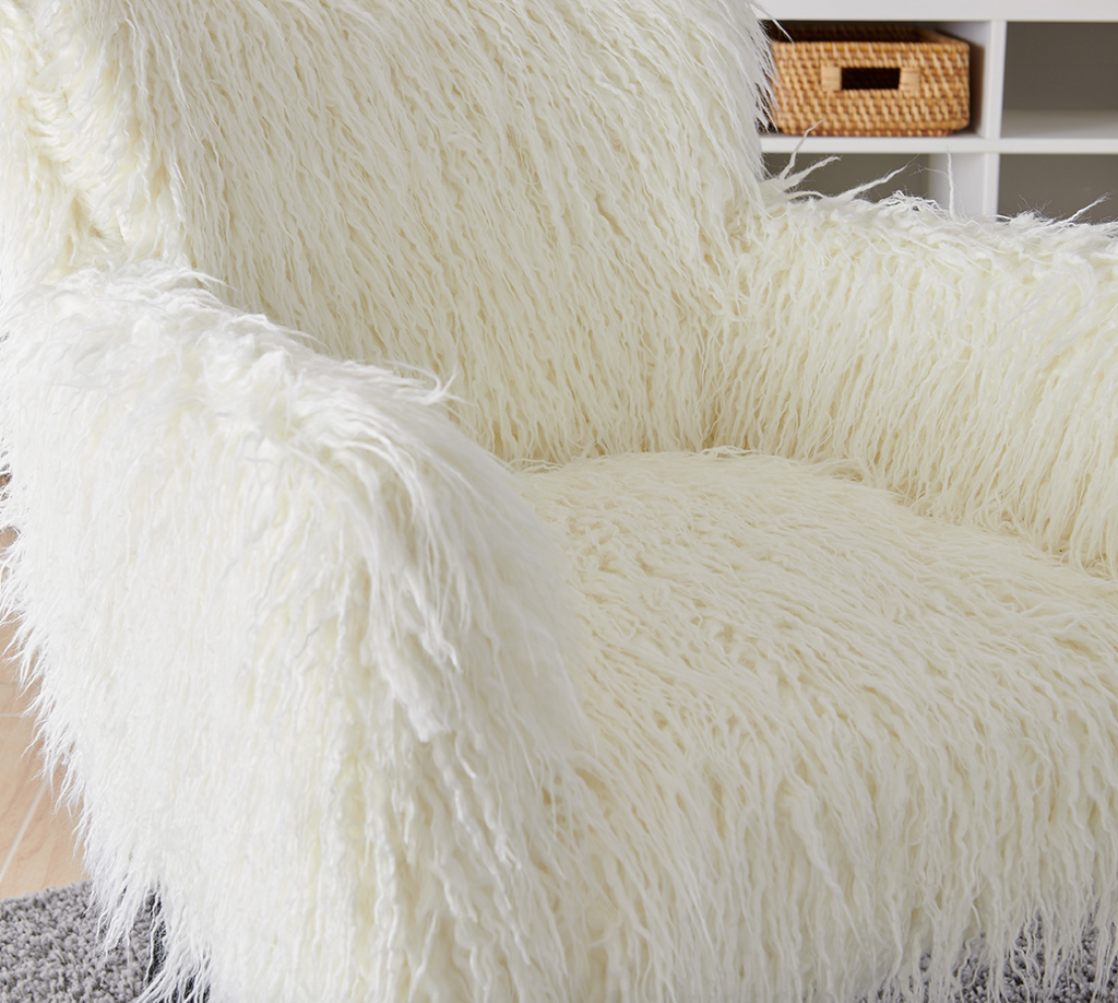 Heavy Shag Faux Sheepskin Tub Chair-White - Luxury Interiors