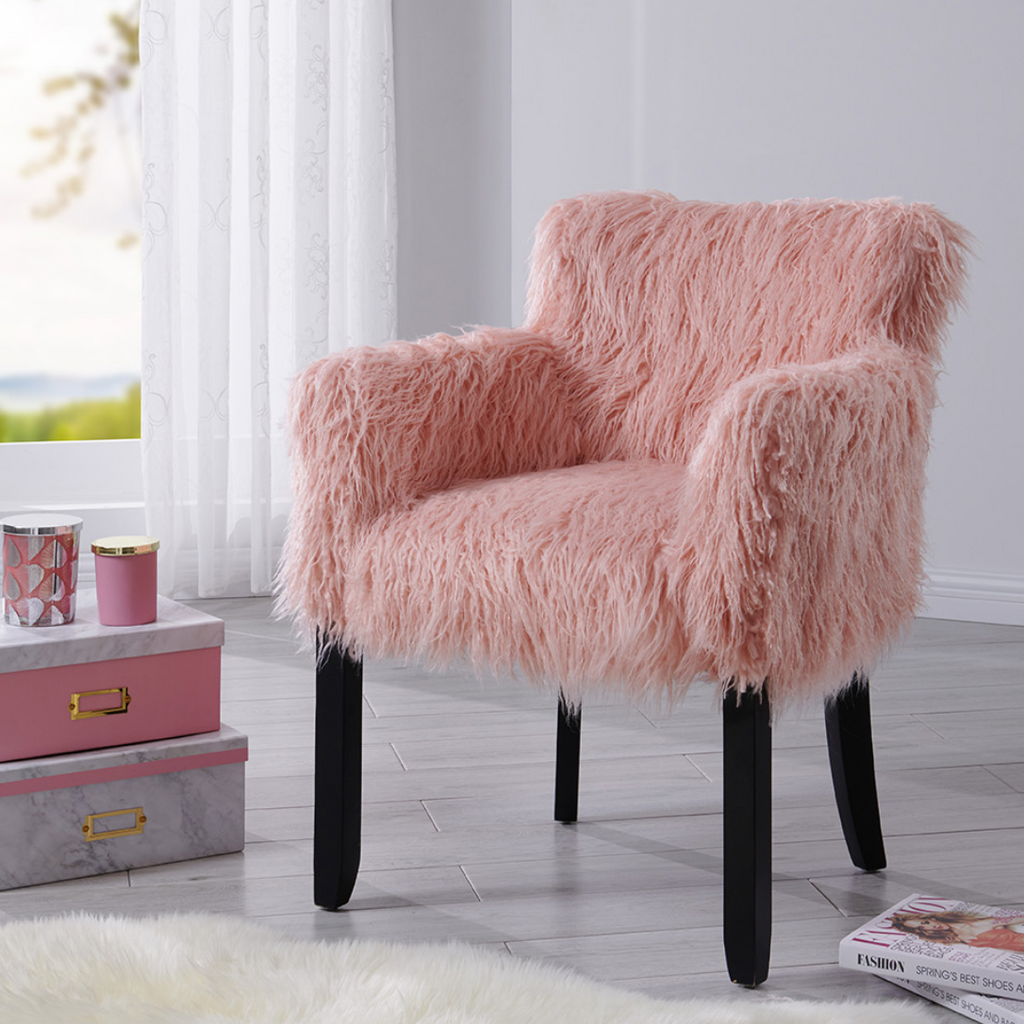 Heavy Shag Faux Sheepskin Tub Chair-Pink - Luxury Interiors