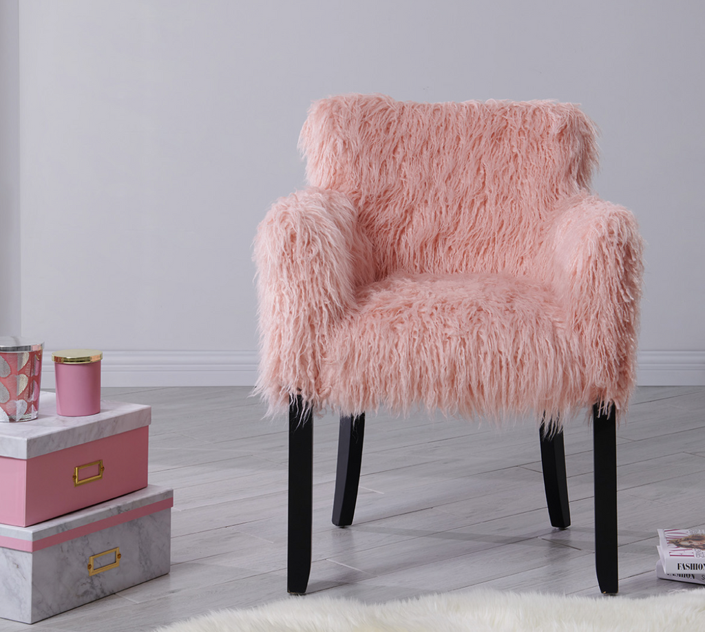 Heavy Shag Faux Sheepskin Tub Chair-Pink - Luxury Interiors