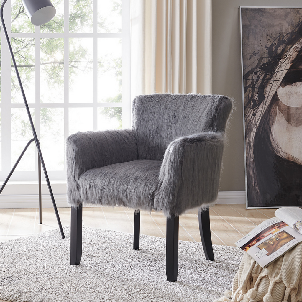 Heavy Shag Faux Sheepskin Tub Chair-Grey - Luxury Interiors