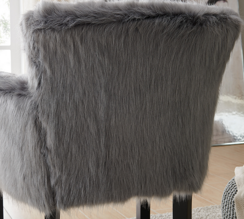 Heavy Shag Faux Sheepskin Tub Chair-Grey - Luxury Interiors