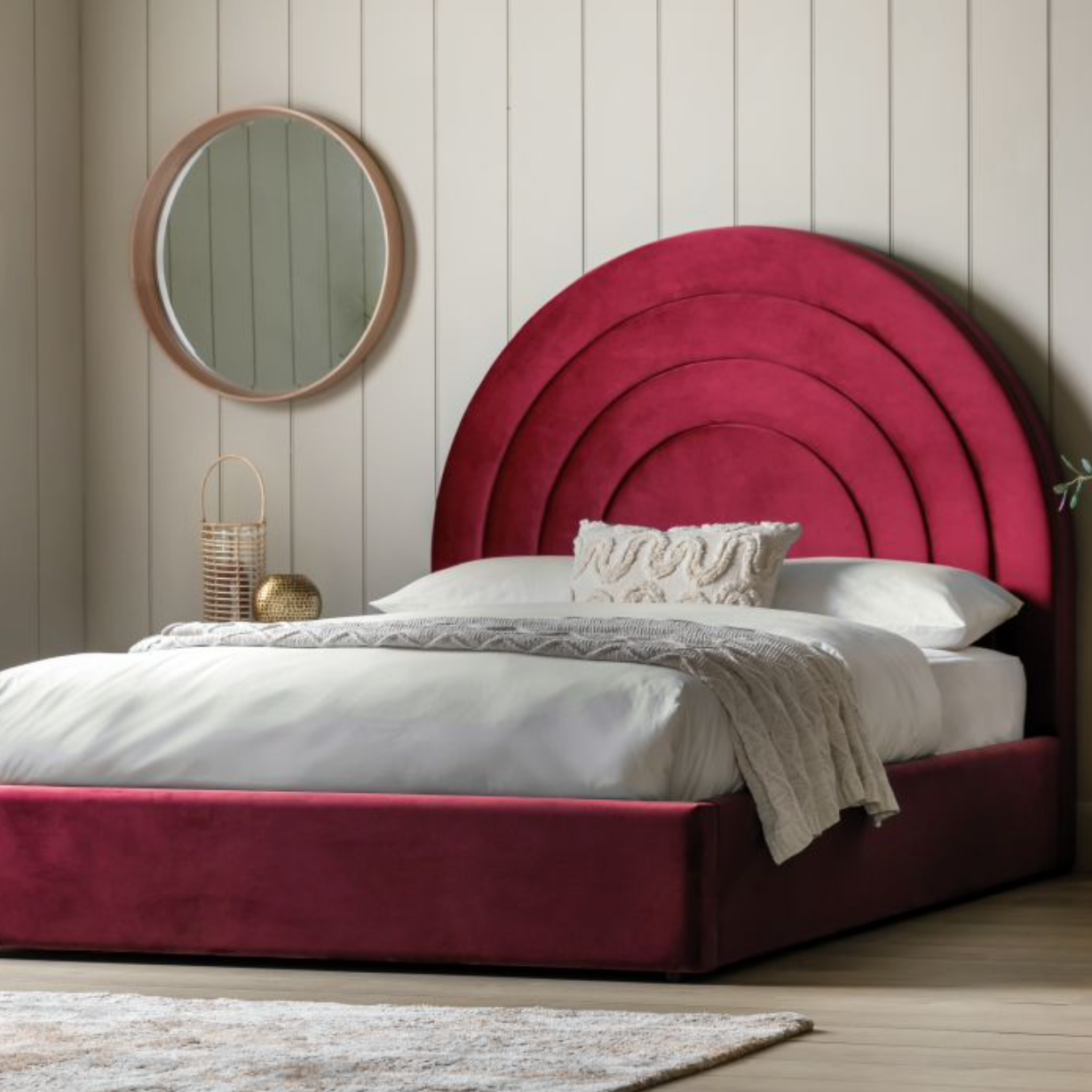 5ft King Arch Velvet Retro Bedframe - Luxury Interiors