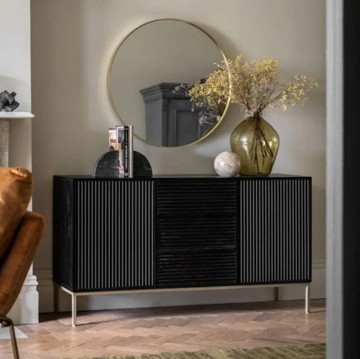 Raya 2 Door 3 Drawer Black & Gold Sideboard - Luxury Interiors