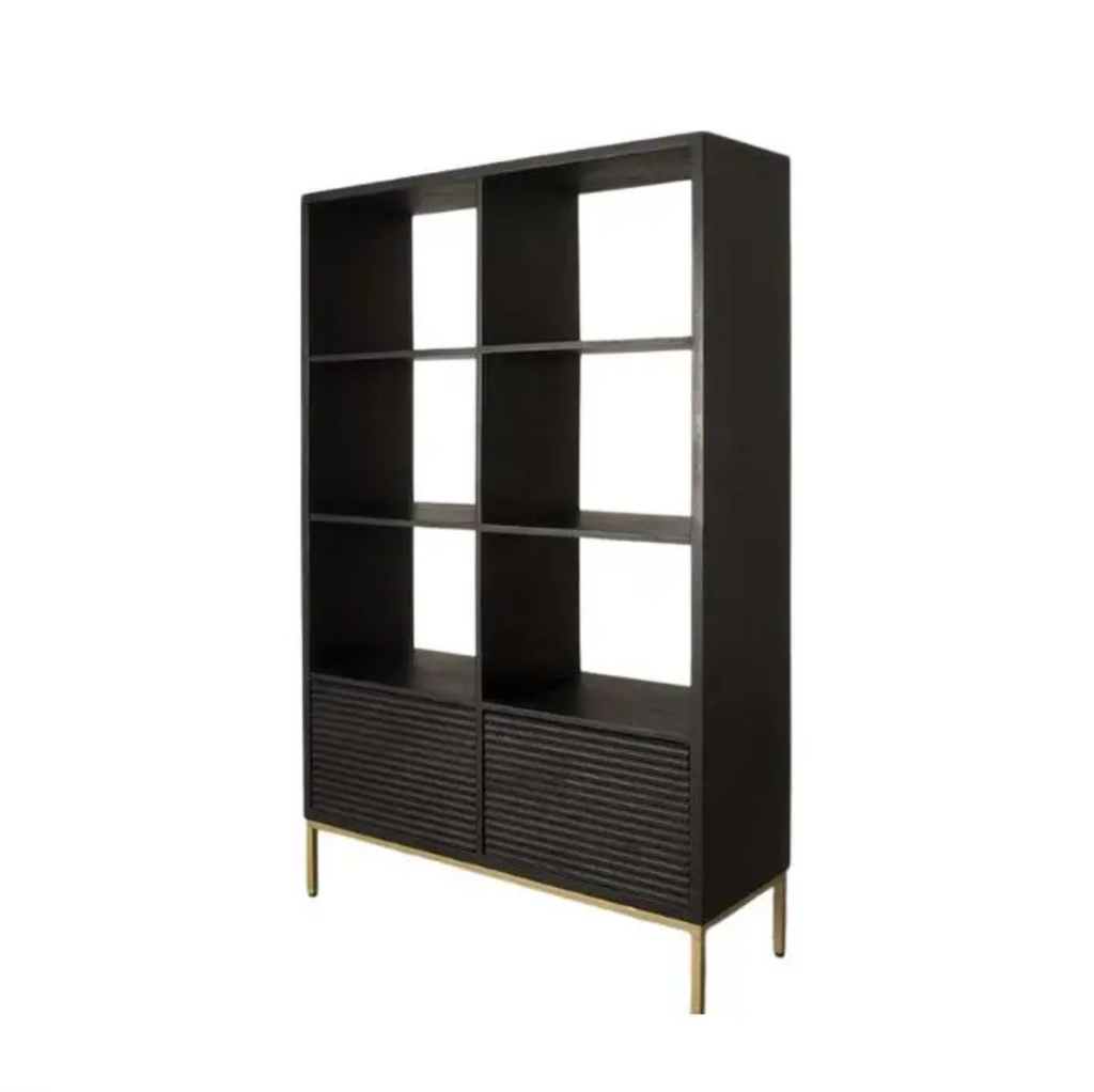 Raya Black & Gold 2 Door Open Display Unit - Luxury Interiors