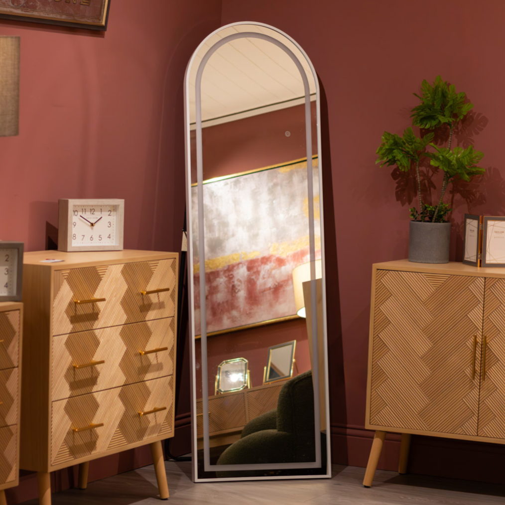 Modena Hollywood LED cheval arch mirror White 160 x 50cm - Luxury Interiors