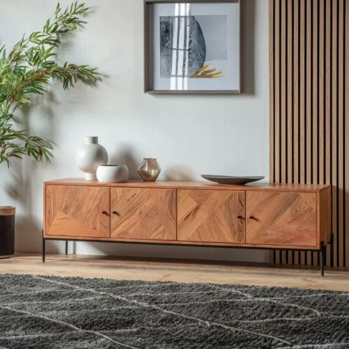 Oklahoma 4 Door Acacia Wood Media Unit - Luxury Interiors