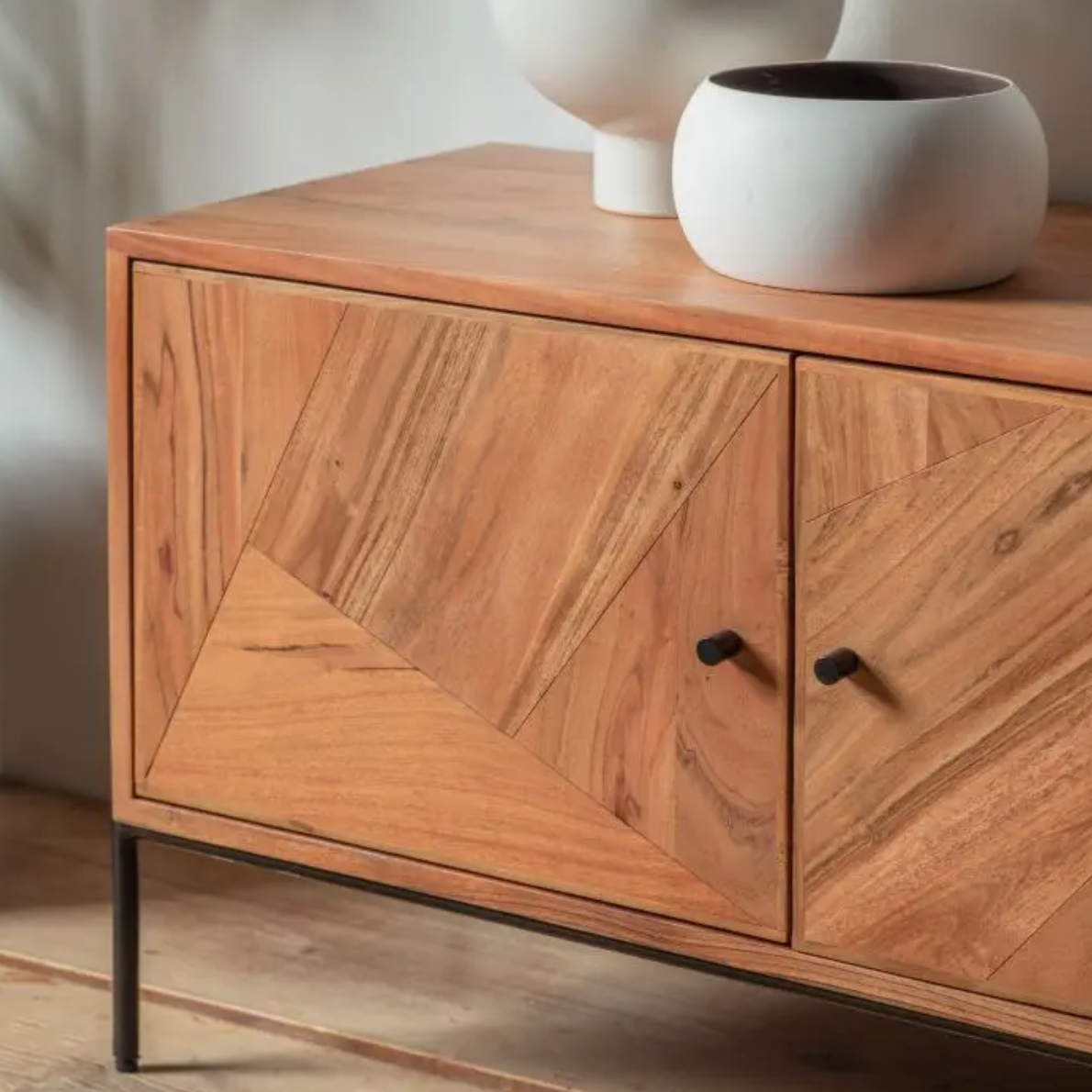 Oklahoma 4 Door Acacia Wood Media Unit - Luxury Interiors