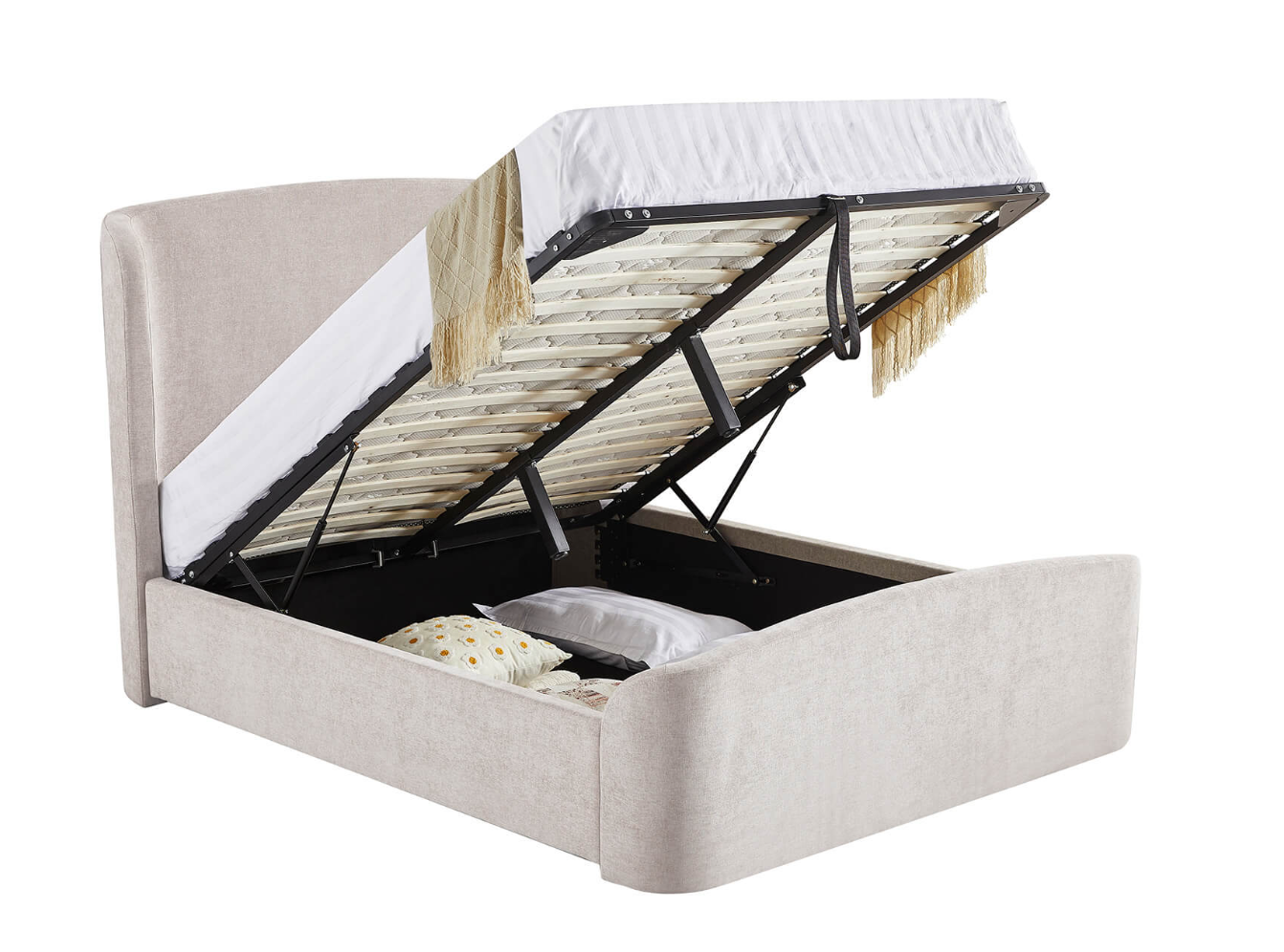 5ft Blaine Ottoman Chenille Fabric Storage Bed - Luxury Interiors