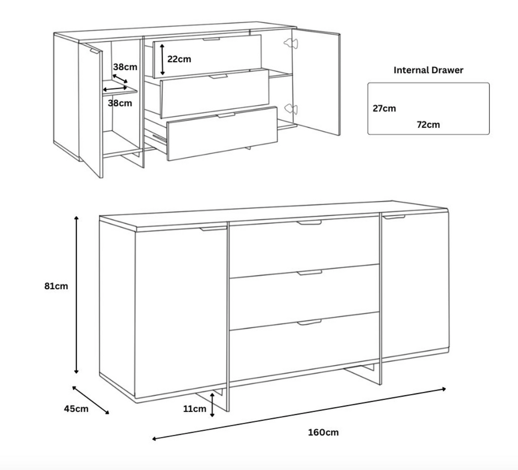 Sanremero 3 Drawer Sideboard